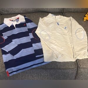 Polo-style Rugby Shirt & Quarter-Zip Top - Navy/Light Blue and Cream Kids Set